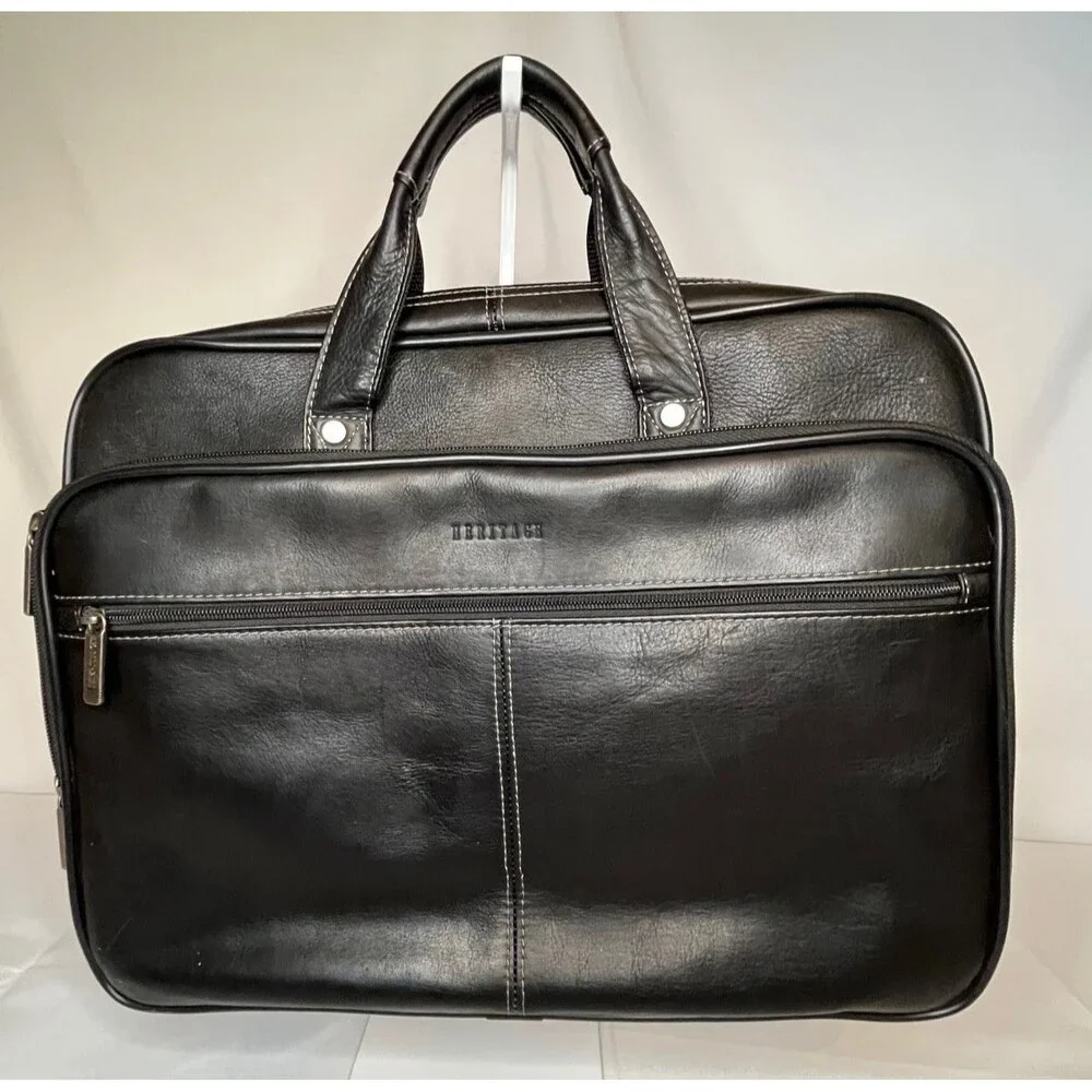 Hertitage Leather Laptop Messenger Bag Black